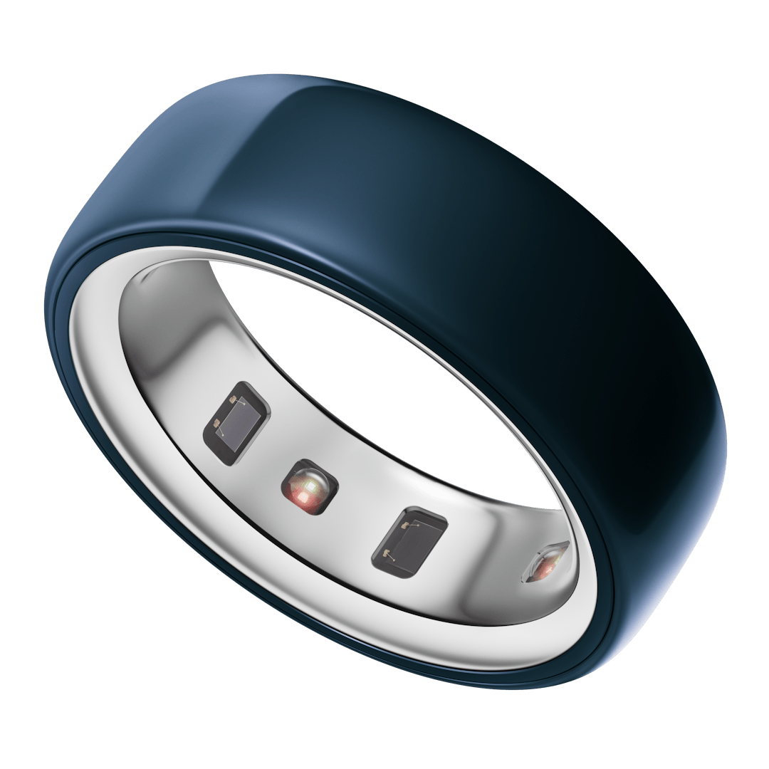 Oura Ring 4 Ceramic in Midnight blue showing interior sensors